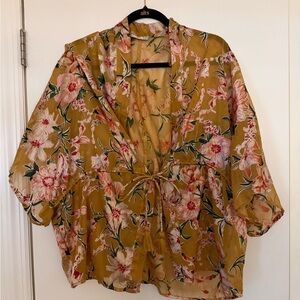 Free People Floral Kimono in Mustard and Pink